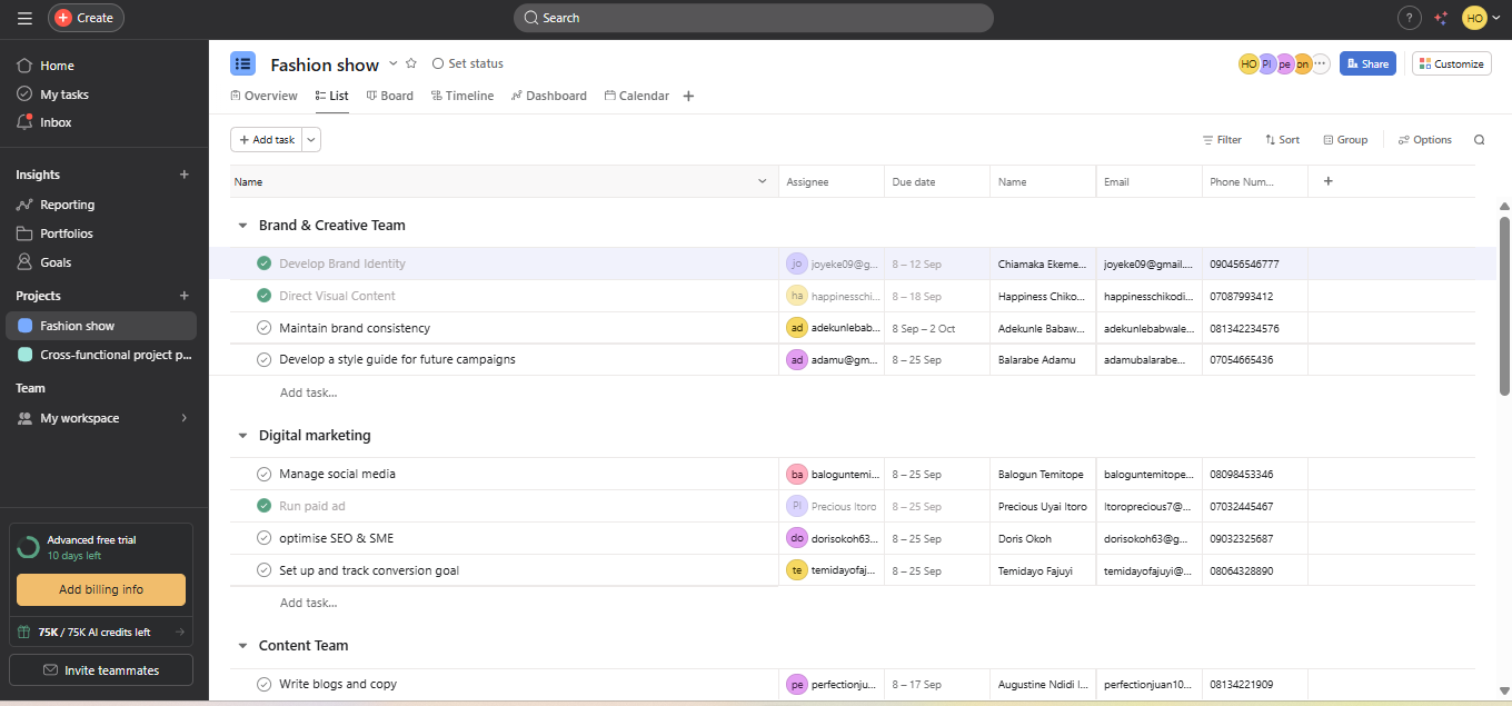 Asana Task Dashboard