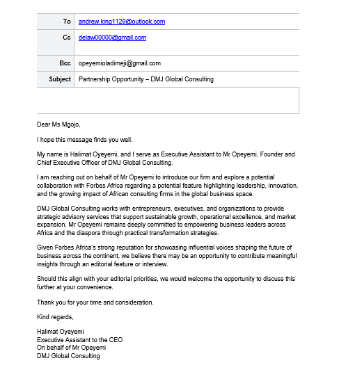 Professional Correspondence-Partnership Proposal
