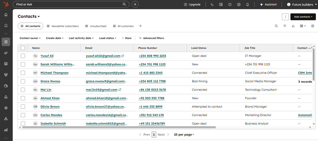hubspot contacts